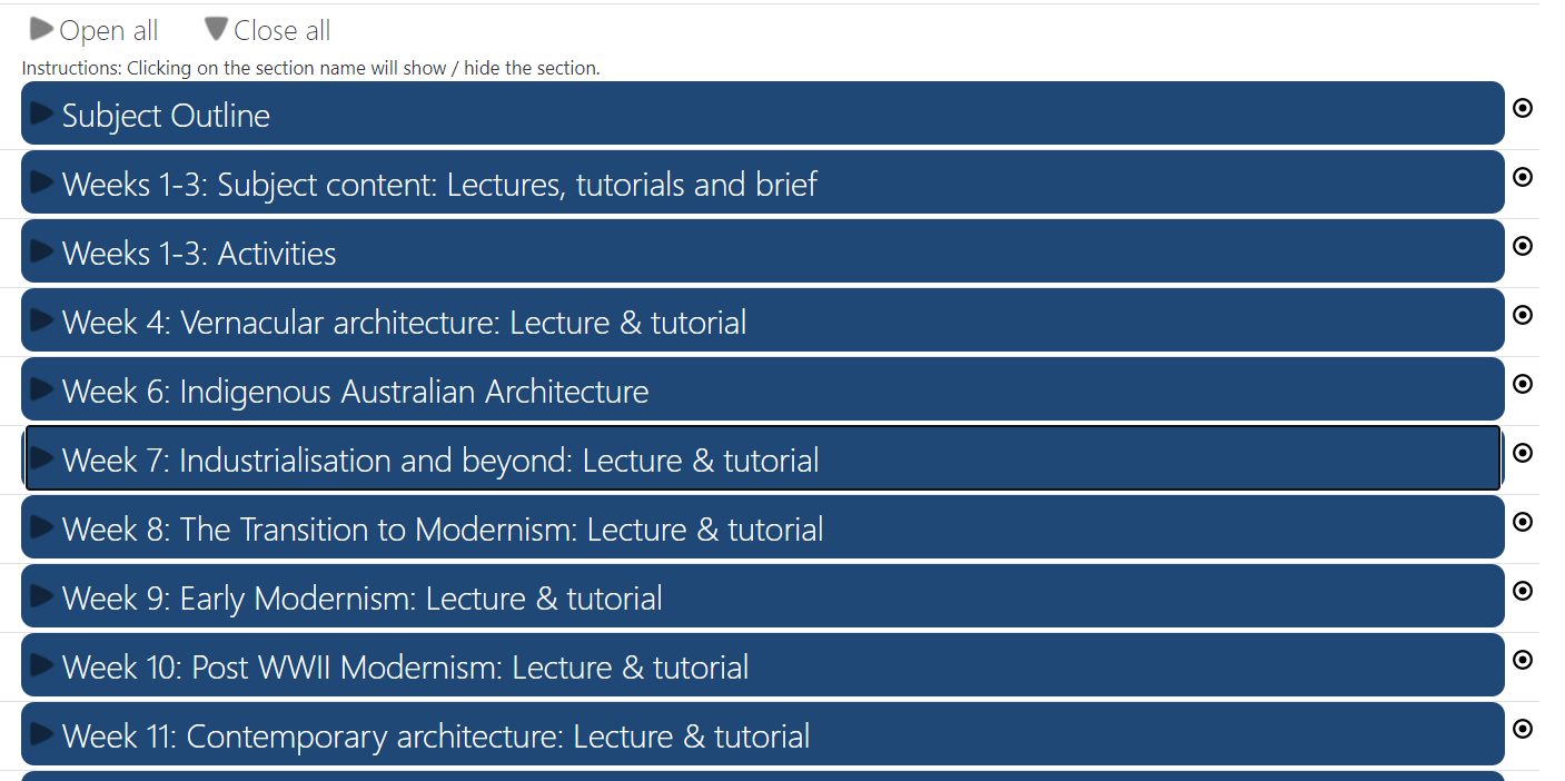 Screenshot of AENG200 Collapsed topics site format